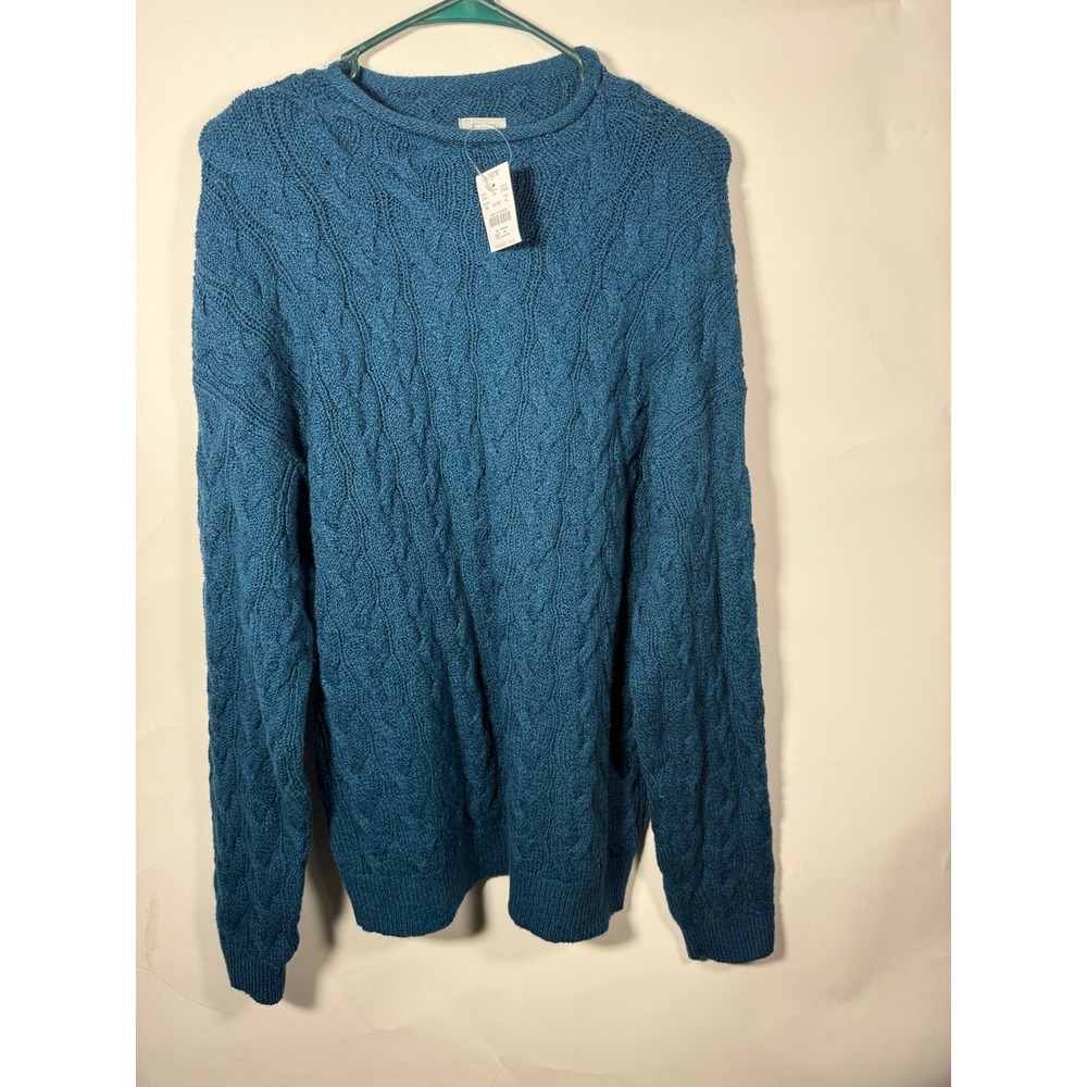 J Crew‎ Cable Knit Crew Neck Sweater Teal Blue Women's Size XL NWT